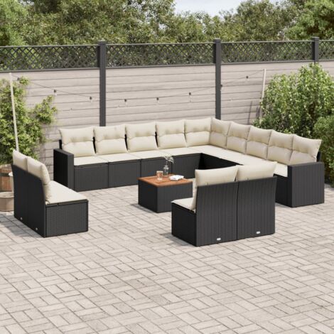 Ensemble de Jardin en Polyrotin Noir 2 Chaises + Table Verre 80x80 cm, Coussins Lavables et Dossiers Réglables, Mobilier Extérieur Durable