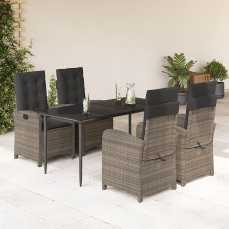 Ensemble de Jardin en Résine Tressée avec Coussins Gris 4+1 : Table 160x80cm et Chaises Pliantes pour Repas Extérieurs