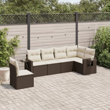 Ensemble de Jardin en Résine Tressée Marron avec 6 Coussins - 6 Places avec Rangement et Table - Modulable, Résistant aux UV
