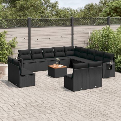 Ensemble de Jardin en Résine Tressée Noire 3 Pièces avec Coussins - Table 80x80 cm et 2 Chaises