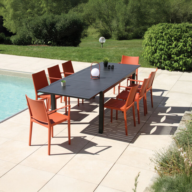 Ensemble de jardin extensible 8 personnes Gris anthracite 160x260 cm