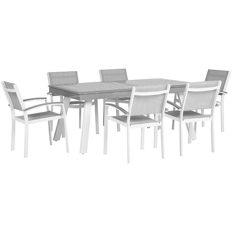 Ensemble de Jardin Gris et Blanc composé d'une Table Extensible 175 / 255 x 100 cm et de 6 Chaises en Aluminium blanc et Textile Gris Beliani - Gris