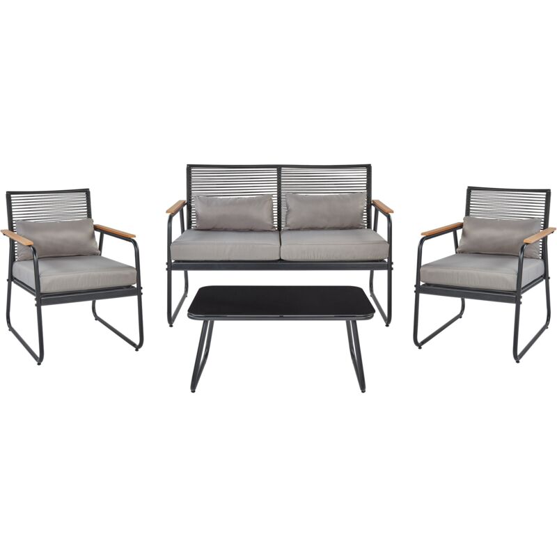 Ensemble de Jardin Moderne en Acier 4 Places avec Coussins Table Noir Pomonte