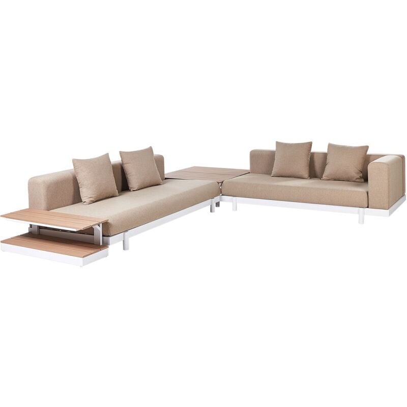 Ensemble de Jardin Moderne en Tissu avec Tables Basses et Canapé 5 Places Beige Missanello