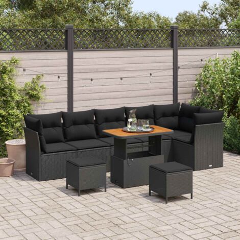 Ensemble de Jardin Noir 5 Pièces avec Table en Verre 140 cm et 4 Chaises en Résine Tressée