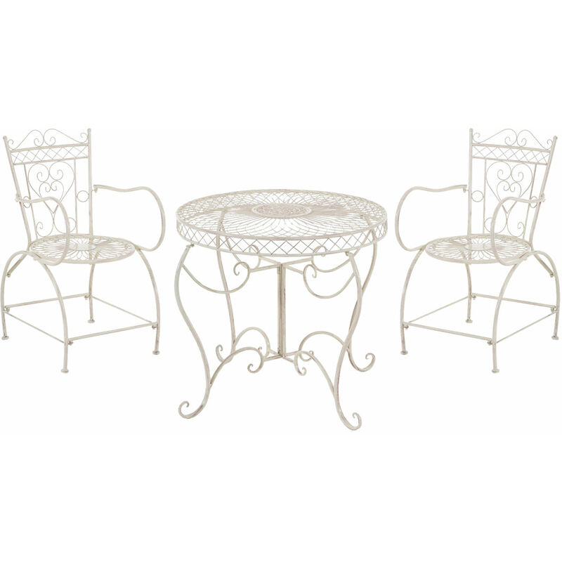 Ensemble avec table et 2 chaises en métal de jardin de différentes couleurs Design colore : Crème antique