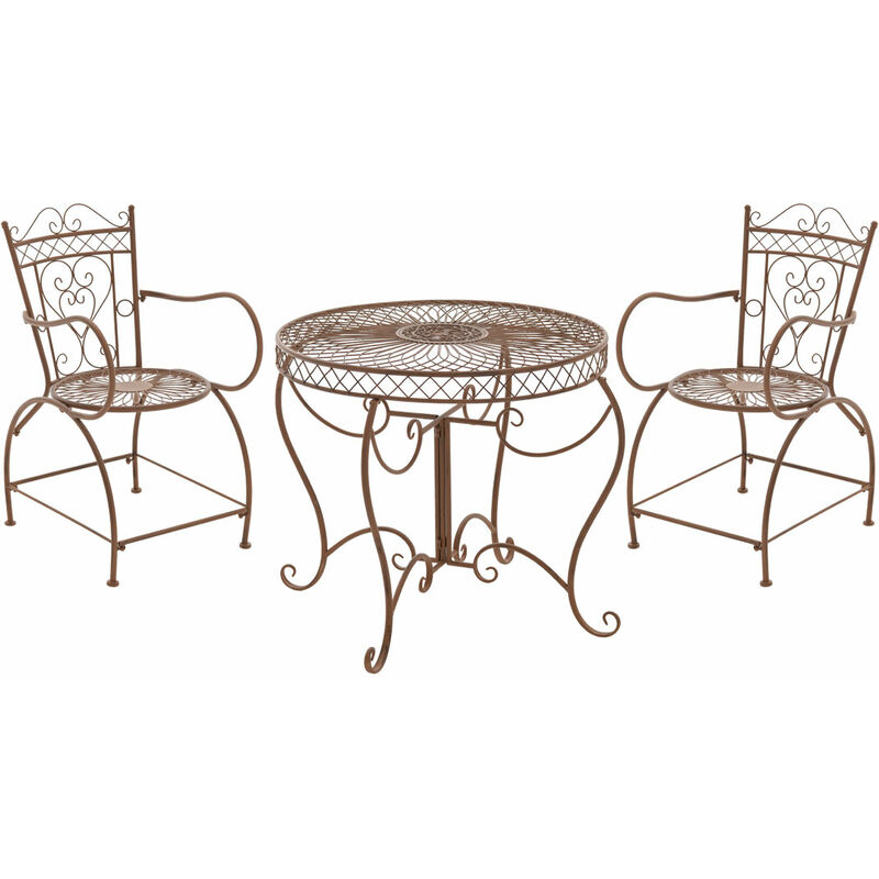 Ensemble avec table et 2 chaises en métal de jardin de différentes couleurs Design colore : antique brun