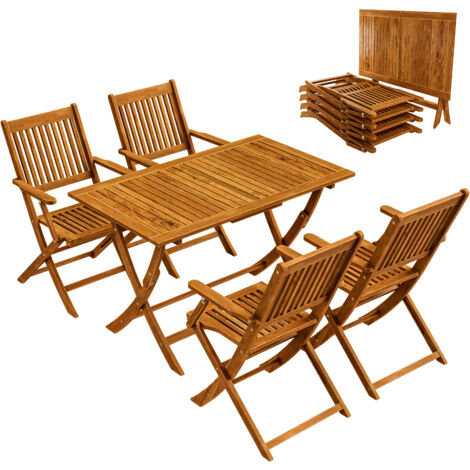 Ensemble de jardin Sydney en bois d'acacia certifié FSC® Ensemble table et 4 chaises pliables Salon de jardin