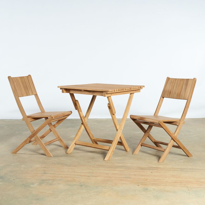 Wanda Collection - Ensemble de jardin table en teck et 2 chaises pliantes - Naturel