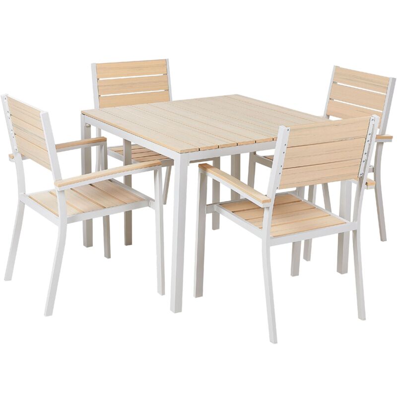 Beliani - Ensemble de Jardin Table et 4 Chaises en Aluminium Blanc et Bois Synthétique Beige Prato
