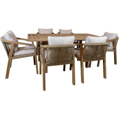 Ensemble de jardin table et chaises en bois d'acacia 6 places, SAONA