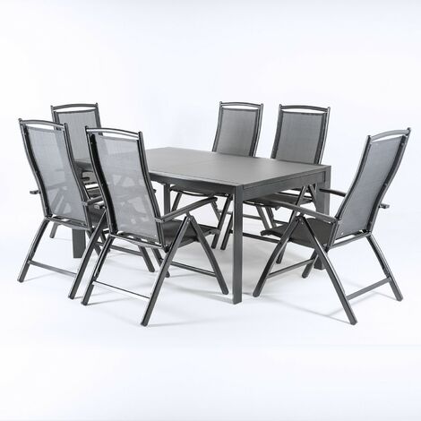 Ensemble de jardin Table extensible 160/220 et 6 chaises inclinables avec dossier 110 cm Aluminium couleur anthracite et ver