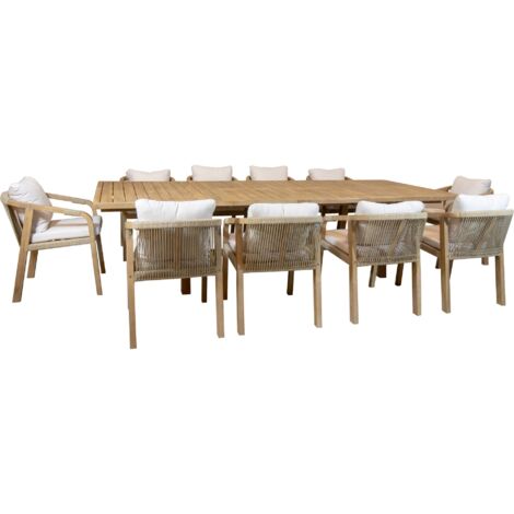 Ensemble de jardin table extensible en bois d'acacia 10 places, SAONA