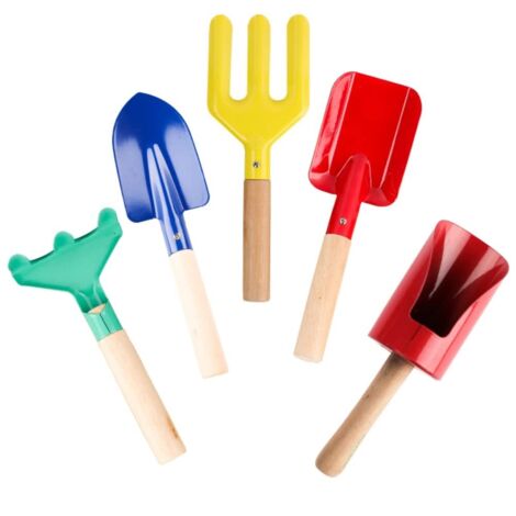 Ensemble de Jardinage pour Enfants 5 Pièces, Kit D'outils de Plantation de Jardin, Jouets de Plage en Plein Air pour Enfants avec Fourche Truelle Râteau Pelle pour Garçons et