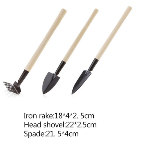 Ensemble de Jardinière pour Balcon et Intérieur - Mini Kit d'Excavation avec Pelle, Râteau et Grattoir - 3 Pièces en Métal et Bois