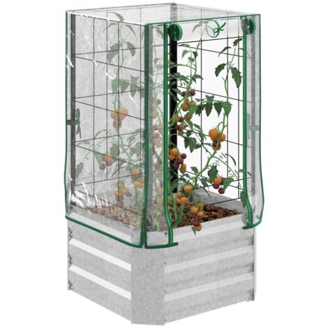 Ensemble de jardinière surélevée, bac à fleurs avec couvercle en plastique et treillis pour plantes grimpantes, 53 x 53 x 90 cm, idéal pour le jardin et le balcon.
