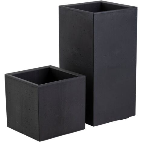 Ensemble de jardinières Betonique sur roues, poteau de recyclage, noir, 2 pièces.