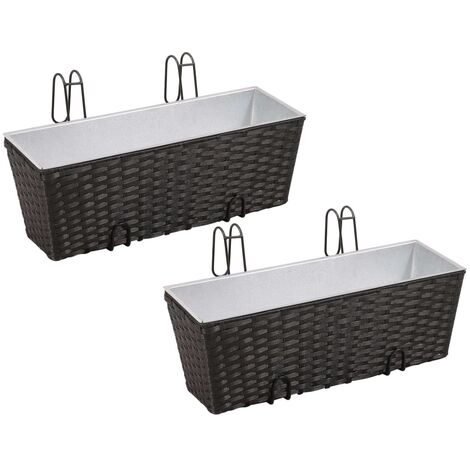 Lot de 2 Bacs Pot de Fleurs cache-pot Trapèze pour Balcon en Rotin Noir/Marron