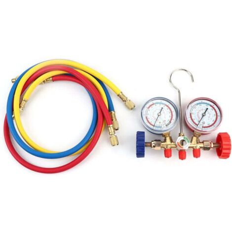 Ensemble de jauge de diagnostic à 3 voies A/C, outils de climatisation de réfrigérant Ensemble de jauge de diagnostic à CA avec kit de tuyau et crochet