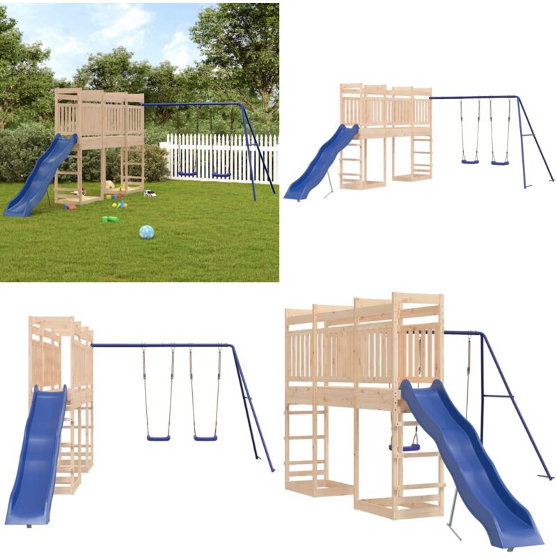 Ensemble de jeu d'extérieur bois de pin massif - Jeux D'extérieurs - Aire De Jeux - Jouet Enfant - Bois Massif - Toboggan - Home & Living