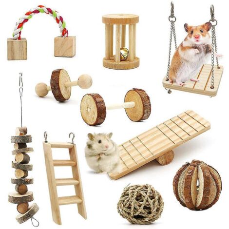 Ensemble de jouets à mâcher pour lapins : balançoire en bois, échelle et bascule. Jouet pour ronger les dents des petits animaux.