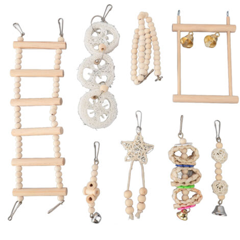 Ensemble de jouets à mâcher pour perroquets, cloche suspendue, Cage à oiseaux, échelle d'escalade, jouets à mâcher, déchiquetage de bois, recherche de nourriture, 8 pièces
