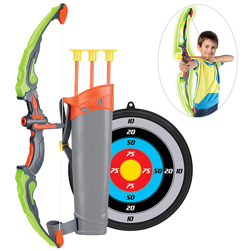 Ensemble de jouets d'arc et de flèches pour enfants, ensemble d'arc de tir à l'arc lumineux avec carquois de cible, 3 flèches à ventouse, jouets