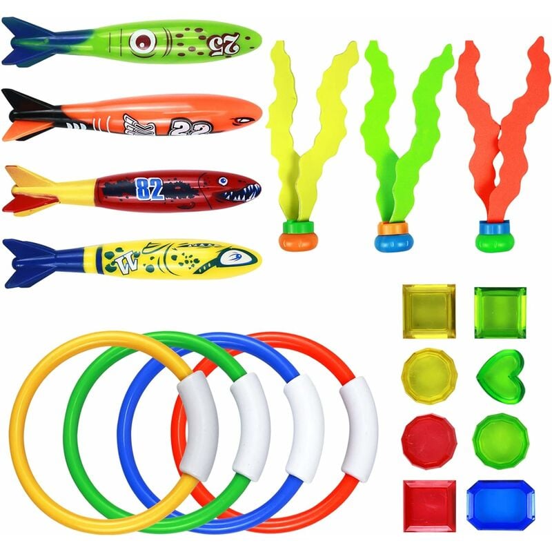 Ersandy - Ensemble de jouets de plongée 19PCS, jouets de piscine pour enfants, kit de jouets de piscine de plongée sous-marine, anneaux de plongée,