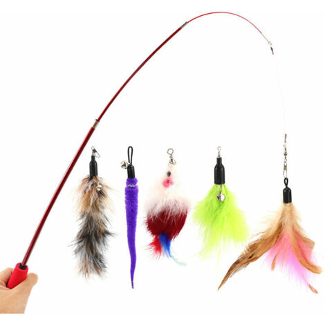 Ensemble de jouets pour chat 5 pièces Bâton de chat drôle Bâton de jouet pour chat Bâton de chat rétractable Poil de chat interactif