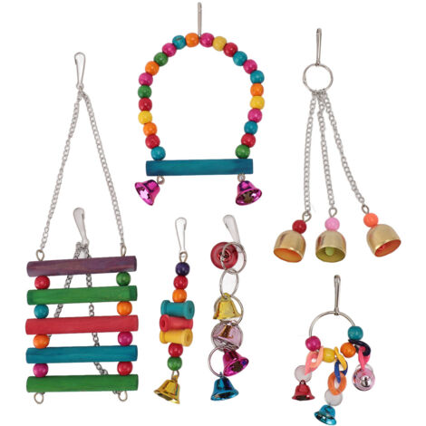 Ensemble de jouets pour oiseaux colorés à mâcher, perroquet grimpant, balançoire, jouets avec cloches pour perruches, calopsittes, tourtereaux