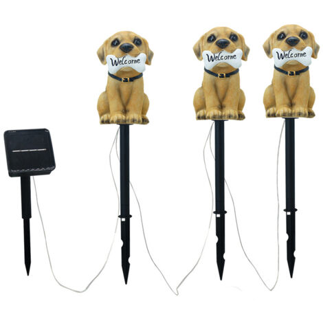 Ensemble de lampe solaire en résine représentant une statue de chien pour jardin, lampe solaire de jardin, éclairage paysager unique en forme de chien à insérer dans un chemin.