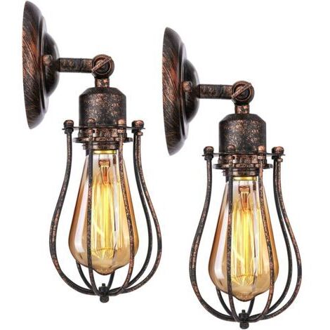 Ensemble de lampes murales industrielles E27 avec abat-jour cage, suspension style vintage, plafonnier décoratif rétro pour salon et cuisine.
