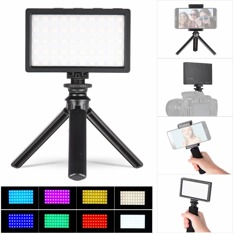 LIYADI Liyadi - Ensemble de lampes pour camera couleur RVB avec 50 perles LED Mini lumiere video rechargeable photographie 9 modes d'eclairage 12