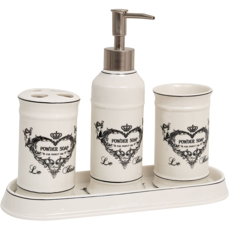 Ensemble de lavabo de salle de bain 4 pièces en céramique Porte-savon liquide Porte-brosse à dents Plateau d'accessoires Verre