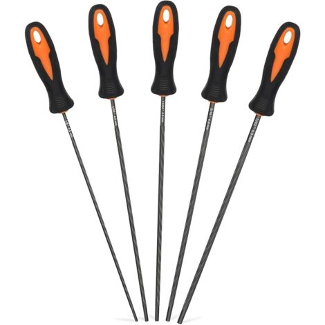 Ensemble de Limes D'affûtage pour Tronçonneuse, 5 Pièces de Limes Rondes En Acier pour Chaîne de Tronçonneuse avec Manche En Plastique – 3,2/4/4,5/4,8/5,5 mm