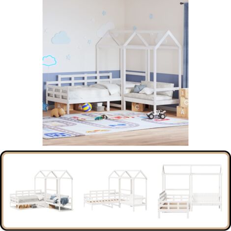 Ensemble de lit de jour et de banc et toit sans matelas blanc - Lit Convertible - Meuble Multifonction - Lit Salle Séjour - Bois Massif - Lit Enfant