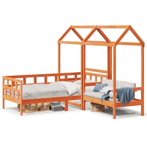Ensemble de Lit simple，Lit adulte，Lit de jour avec toit 90x200 cm bois de pin massif CFW94445