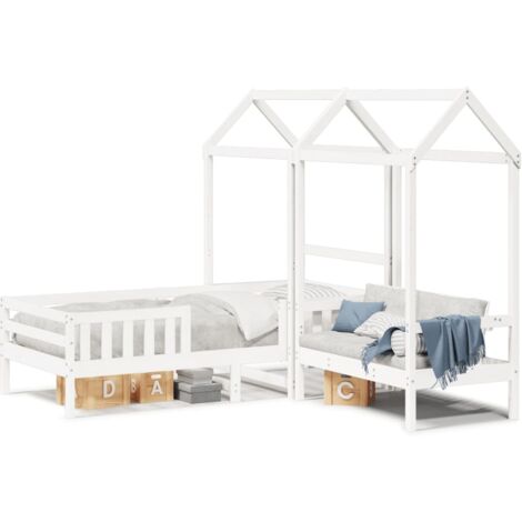 Ensemble de Lit simple，Lit adulte，Lit et de banc avec toit 80x200 cm bois massif pin CFW79551