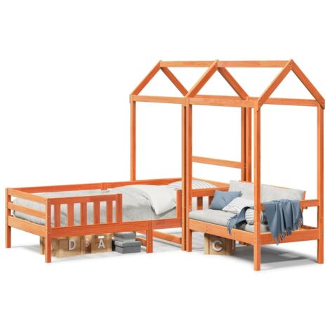Ensemble de Lit simple，Lit adulte，Lit et de banc avec toit 90x190 cm bois pin massif CFW78093