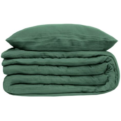 Ensemble de literie en gaze de coton vert céladon, 260x240 cm, Atmosphera Créateur d'Intérieur