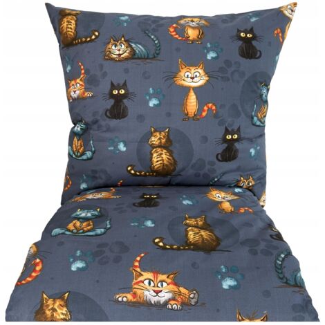 ENSEMBLE DE LITERIE POUR ENFANTS 120x160 COTON 2 PIÈCES ÉPAIS POLIS CHATS