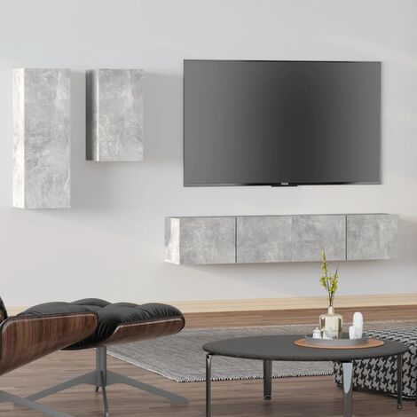 Ensemble de Lot de 4 Meubles TV,Banc TV Gris béton Bois d'ingénierie -BV40718