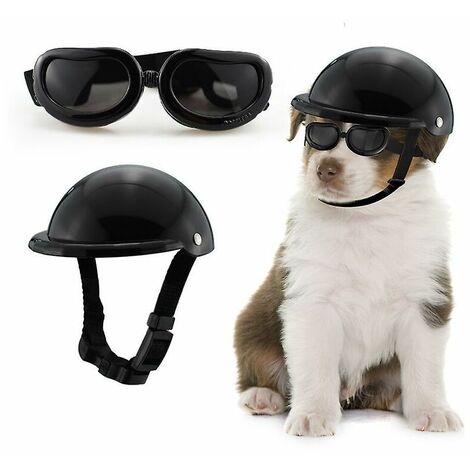 Ensemble de lunettes de casque pour chien, lunettes de soleil pour animaux de compagnie Chapeau de sécurité réglable pour chien de moto (M)