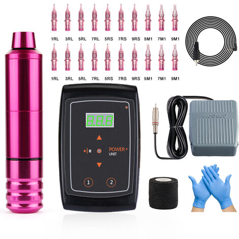 Ensemble de machine à tatouer Tattoo, Machine à broder les sourcils tout-en-un Plum Motor Xia An Power Tattoo Tattoo Set-Rose
