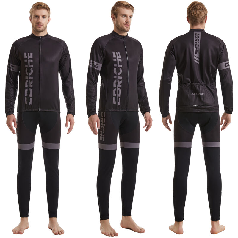 Ensemble de Maillot et Cuissard pour Hommes Ebriche - Veste à Manches Longues Chaudes d'Hiver avec Pantalon Rembourré, pour VTT et Cyclisme XXXL