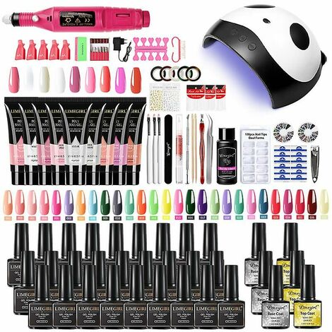 Ensemble de manucure pour extension d'ongles Ensemble de vernis à ongles en gel Ensemble de gel polymère à construction rapide Soak Off Lampe à LED UV Sèche-doigts -
