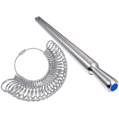 Ensemble de mesureurs de bagues en métal avec mandrin, outil de mesure pour bagues et bagues.