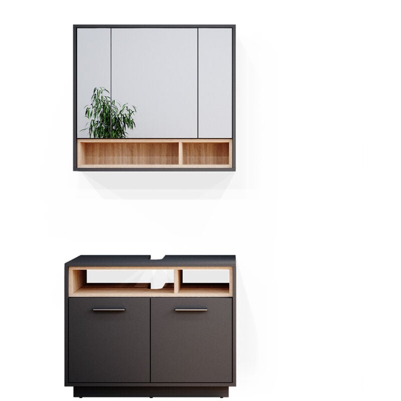 Vicco - Ensemble de meubles de salle de bain Beatrice, Anthracite, 2 parties
