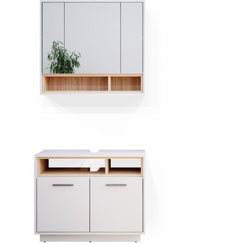 Vicco - Ensemble de meubles de salle de bain Beatrice, Blanc, 2 parties