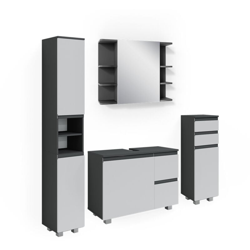 Vicco - Ensemble de meubles de salle de bain J-Shape, Anthracite, 4 pièces